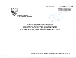 067-14(6) - Annual Report Respecting Members' Indemnities and Expenses 2003