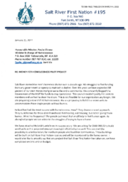 588-19(2) - Letter dated January 21, 2022, from Salt River First Nation to Minister responsible for Homelessness regarding Money for Homelessness Pilot Project 