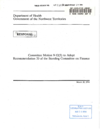 63-12(5) - Committee Motion 9-12(5) to Adopt Recommendation 20 of the Standing Committee on Finance