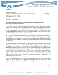 196-18(3) - Letter dated April 10, 2018 from ADM Planning and Coordination, Department of Lands, to the Mackenzie Valley Environmental Impact Review Board regarding the Government of the Northwest Territories decision-making structure for the Tlicho All-S