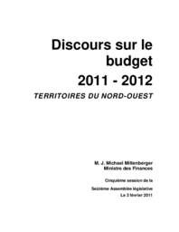 Discours du budget 2011-2012 Territoires du Nord-Ouest