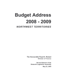 Budget Address 2008-2009 Northwest Territories