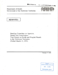 62-12(5) - Standing Committee on Agencies, Boards and Commissions: Final Report on Health and Hospital Boards in the Northwest Territories