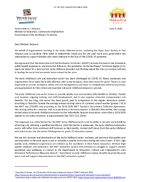 136-19(2) - Letter from Yellowknife Day Care Association dated June 9, 2020 regarding Support for Childcare During and After the Pandemic 