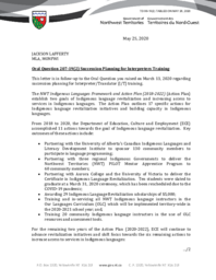 099-19(2) - Follow-up Letter for Oral Question 207-19(2): Succession Planning for Interpreters Training 