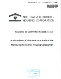 106-16(2) - Response to Committee Report 2-16(2): Auditor General's Performance Audit of the Northwest Territories Housing Corporation