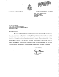 054-12(3) - Report on the Audits of the Accounts and Financial Transactions of the Legislative Assembly Retiring Allowances Fund for the Year Ending March 31, 1992