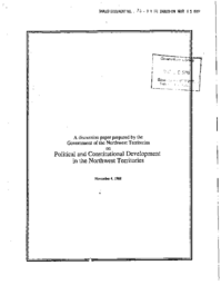 76-89(1) - Discussion Paper Prepared by GNWT on Political and Constitutional Development in NWT, November 4, 1998