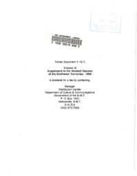 04-12(1) - Volume III, Supplement to the Revised Statutes of the Northwest Territories, 1988