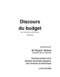 Discours du budget 2008-2009 Territoires du Nord-Ouest