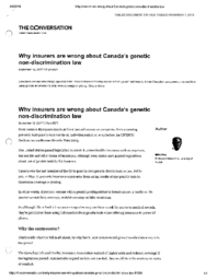 376-18(3) - Article from The Conversation, "Why Insurers are Wrong About Canada's Genetic Non-Discrimination Law" dated September 12, 2017 