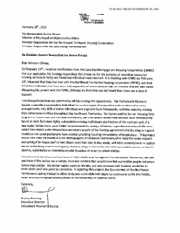 036-19(2) - Letter from Executive Director of Yellowknife Women's Society to Honourable Paulie Chinna regarding Decision Against Supporting the Arnica Project, dated February 18, 2020 