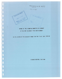 08-87(1) - Report of the Standing Committee on Finance at the Ninth Session of the 10th Legislative Assembly on its Review of the Proposed Budget for the Fiscal Year 1987-88