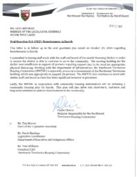 265-19(2) - Follow-up Letter for Oral Question 416-19(2): Homelessness in Inuvik 