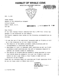 06-89(1) - Letter from Whale Cove Regarding Use of Aboriginal Languages on Airlines and Adoption of Safety Procedure Cards and Employment of Inuit at Terminals