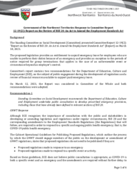 420-19(2) - Government of the Northwest Territories Response to Committee Report 12-19(2):  Report on the Review of Bill 20-19(2):  An Act to Amend the Employment Standards Act