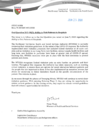 159-19(2) - Follow-up Letter for Oral Question 312-19(2): Ability to Visit Patients in Hospitals 