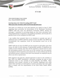 170-19(2) - Follow-up Letter for Oral Question 313-19(2): Providing GNWT Staff Who Leave the Territory with Two Weeks Special Leave 