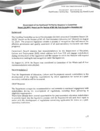 527-18(3) - Government of the Northwest Territories Response to Committee Report 24-18(3): Report on the Review of Bill 48: Post-Secondary Education Act 