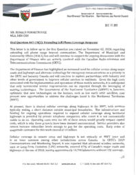 271-19(2) - Follow-up Letter for Oral Question 447-19(2): Extending Cell Phone Coverage Response 