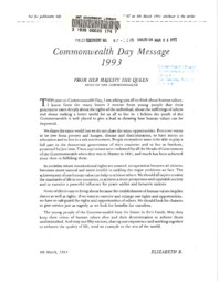 087-12(3) - Commonwealth Day Message 1993 from Her Majesty the Queen Head of the Commonwealth