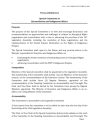 211-19(2) - Terms of Reference - Special Committee on Reconciliation and Indigenous Affairs 