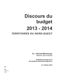 Discours du budget 2013-2014 Territoires du Nord-Ouest