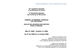 43-16(4) - Summary of Members' Absences for the Period May 27, 2009 to October 14, 2009 