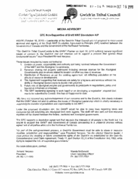 087-16(5) - Media Advisory from the Gwich'in Tribal Council Entitled GTC Non-Supportive of Draft NWT Devolution AIP, dated October 18, 2010 