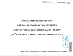 053-16(2) - Annual Report Respecting Capital Accommodation Expenses for the Fiscal Year Ended March 31, 2008 (15th Assembly - April 1 to September 30, 2007)