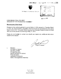 011-16(5) - Floyd Roland's Correspondence, March 4, 2010 on Government's Request to Reconvene the House March 23-26, 2010 