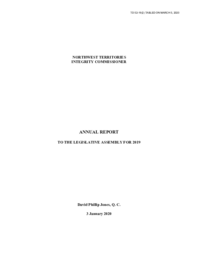 052-19(2) - Northwest Territories Integrity Commissioner Annual Report to the Legislative Assembly for 2019 