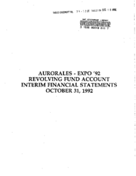 034-12(3) - Aurorales -Expo '92 Revolving Fund Account, Interim Financial Statements, October 31, 1992