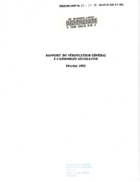 022-12(2) - Rapport du Verificateur General A L'Assemblee Legislative, Fevrier 1992