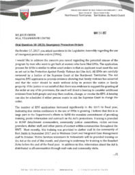 059-18(3) - Follow-Up Letter for Oral Question 10-18(3) Emergency Protection Orders 