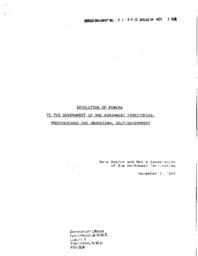 51-88(2) - Document on Devolution of Powers to the GNWT, Provincehood and Aboriginal Self-Government, as Produced by the Dene Nation and Metis Association of the NWT