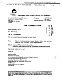 005-18(2) - Correspondence from Minister of Industry, Tourism and Investment to Standing Committee on Economic Development and Environment regarding Mackenzie Gas Project Extension of Sunset Clause 