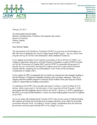 326-18(2) - Letter from the Canadian Association of Social Workers to the Federal Minister of Employment, Workforce Development and Labour, dated February 22, 2017 