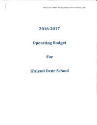 190-18(2) - 2016-2017 Operating Budget for K'alemi Dene School 