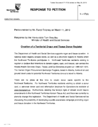 071-17(4) - Response to Petition 1-17(4) : Creation of a Territorial Organ and Tissue Donor Registration 