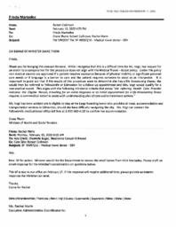 020-19(2) - Email from Minister of Health and Social Services regarding Medical Travel Denial and Escort Policy dated February 10, 2020 