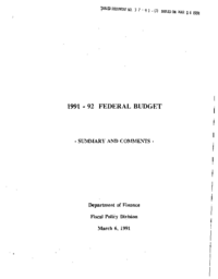 037-91(1) - Federal Budget Summary and Comments from Department of Finance