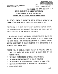 65-88(2) - Statement on Special Initiative on Community Health Service Delivery North of 60, National Health and Research and Development Program