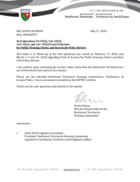 111-19(2) - Follow-up Letter for Oral Question 50-19(2), 136-19(2), 162-19(2) and 167-19(2): Proof of Income for Public Housing Clients and Rent Scale Policy Review 