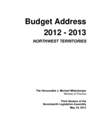 Budget Address 2012-2013 Northwest Territories