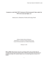 564-19(2) - Alternatives North and Ecology North Comments on the Draft Northwest Territories Statement of Environmental Values 