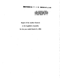 154-12(3) - Report of the Auditor General to the Legislative Assembly for the year ended March 31, 1992