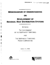 65-16(3) - Memorandum of Understanding on Development of Residual Heat Distribution System Between the GNWT and the NWT Power Corporation 