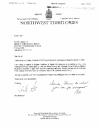 169-16(5) - Letter to Minister Lee, Health and Social Services, from Hon. Nick Sibbeston, Senator, on an investigation into the Allisdair Leishman incident at Stanton Territorial Hospital 