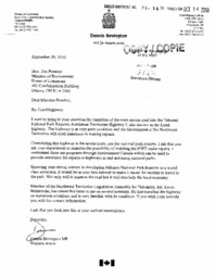 073-16(5) - Letter Dated September 29, 2010 from Dennis Bevington re: Liard Highway 